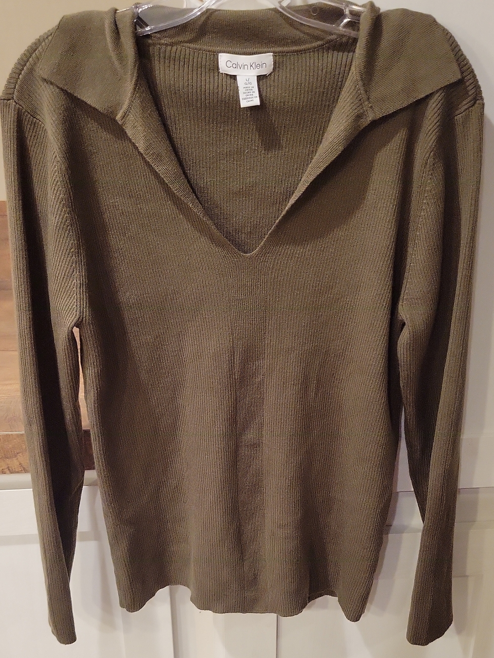 Calvin Klein Olive V-Neck Ribbed Sweater